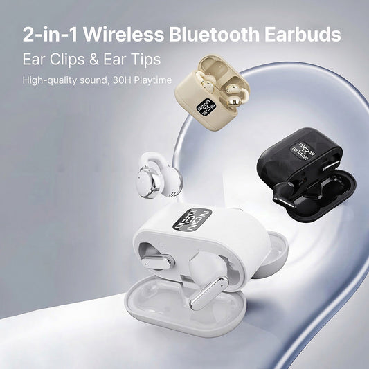 🛩️ Auricolari Bluetooth 2-in-1 con ganci auricolari e cuscinetti | 30 ore di autonomia