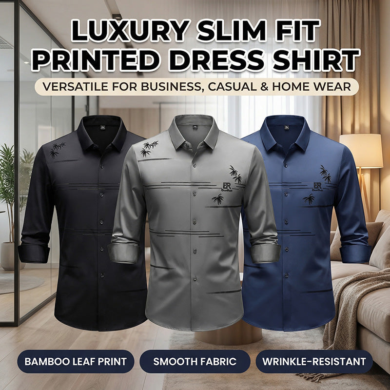👔2026 Novità - Camicia da uomo dalla vestibilità slim, che non necessita di stiratura, con maniche lunghe stampate