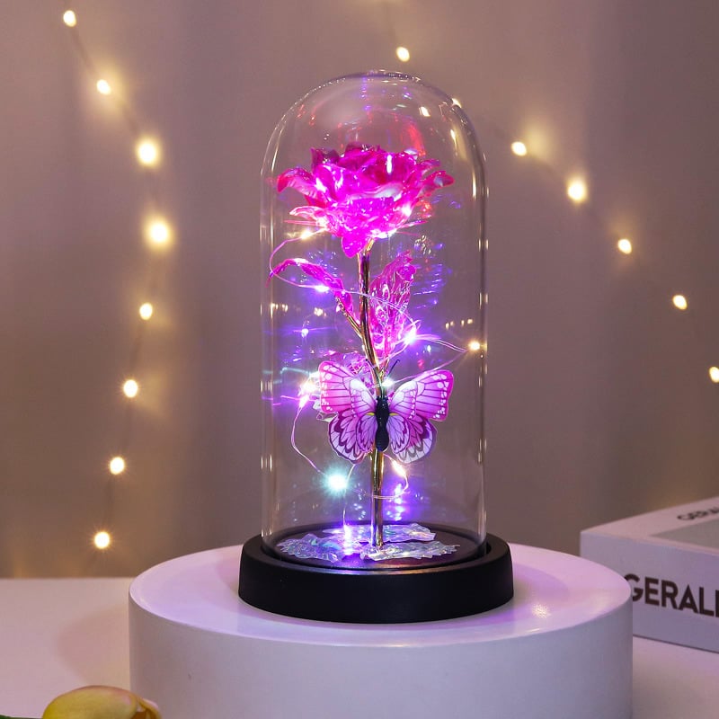 🔥Ultimo giorno! 49% di sconto – 🌹Rosa Butterfly Eterna in una cupola di vetro con illuminazione a LED✨