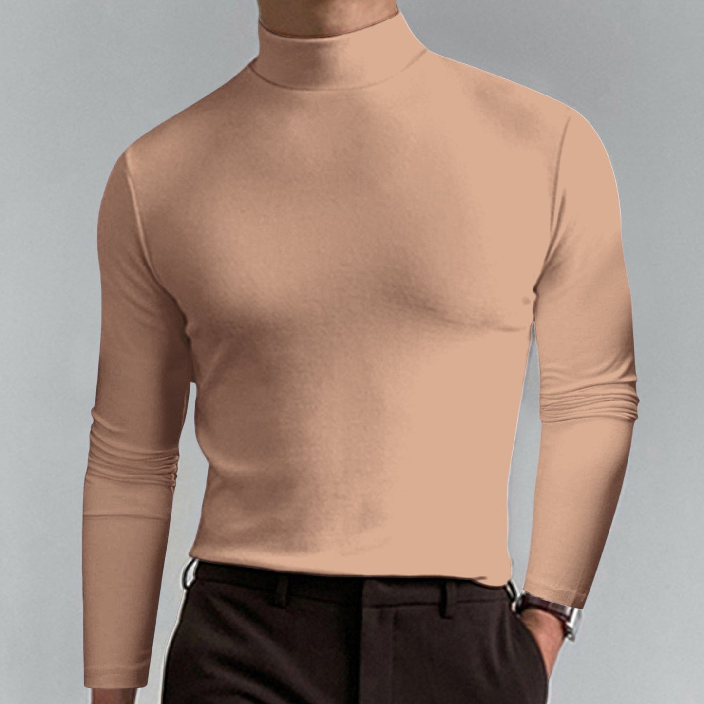 👕 SCONTO DEL 50% ORA! ✨ T-shirt slim fit da uomo con collo alto - Tessuto elastico e traspirante, stile moderno per la palestra o l'abbigliamento casual 🏃‍♂️📦