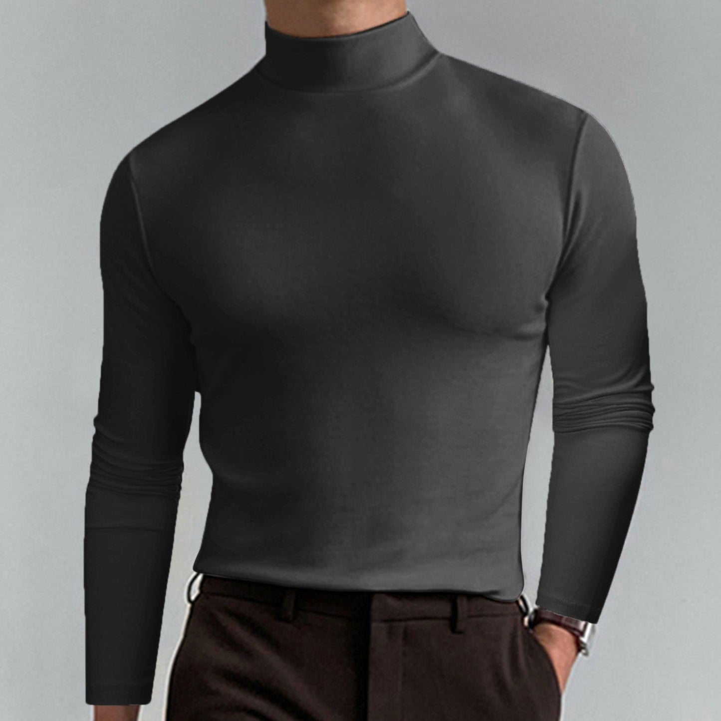 👕 SCONTO DEL 50% ORA! ✨ T-shirt slim fit da uomo con collo alto - Tessuto elastico e traspirante, stile moderno per la palestra o l'abbigliamento casual 🏃‍♂️📦