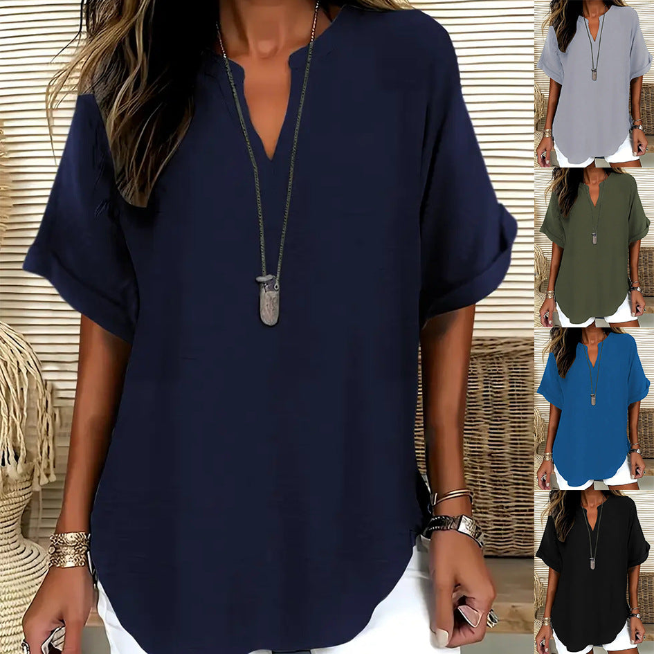 🌸 Saldi di primavera: 50% di sconto 👕 Top a maniche corte, elegante e dalla vestibilità ampia, in tinta unita