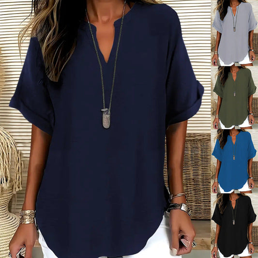 🌸 Saldi di primavera: 50% di sconto 👕 Top a maniche corte, elegante e dalla vestibilità ampia, in tinta unita