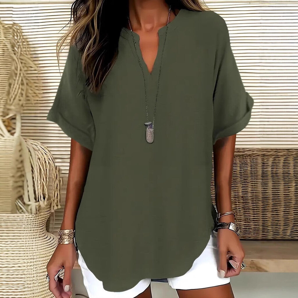 🌸 Saldi di primavera: 50% di sconto 👕 Top a maniche corte, elegante e dalla vestibilità ampia, in tinta unita