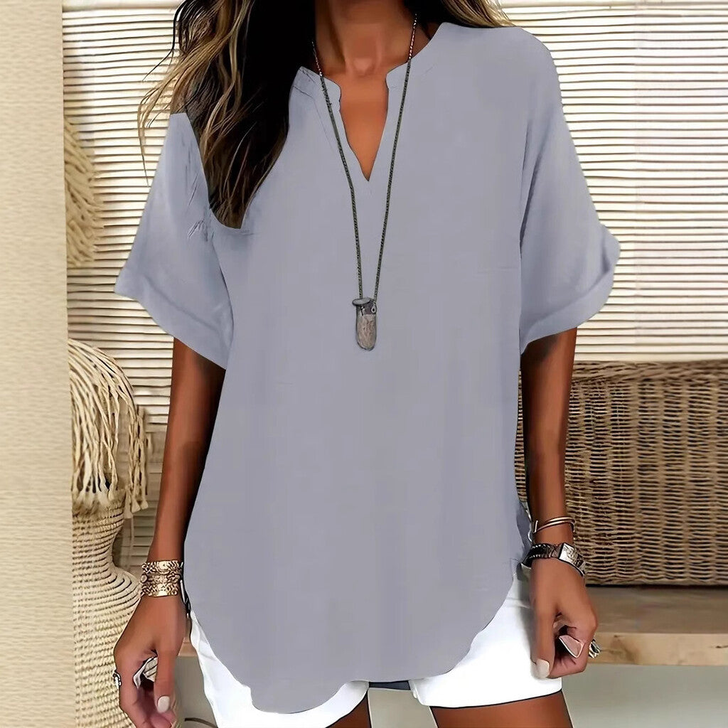🌸 Saldi di primavera: 50% di sconto 👕 Top a maniche corte, elegante e dalla vestibilità ampia, in tinta unita