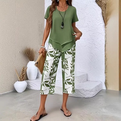 Set da casa con maglietta girocollo (effetto a strati) e pantaloni a gamba extra larga – Comodo, leggero e versatile – Ideale per l'uso quotidiano e i viaggi