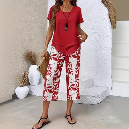 Set da casa con maglietta girocollo (effetto a strati) e pantaloni a gamba extra larga – Comodo, leggero e versatile – Ideale per l'uso quotidiano e i viaggi