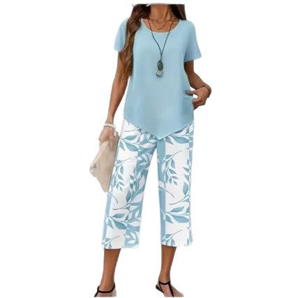 Set da casa con maglietta girocollo (effetto a strati) e pantaloni a gamba extra larga – Comodo, leggero e versatile – Ideale per l'uso quotidiano e i viaggi