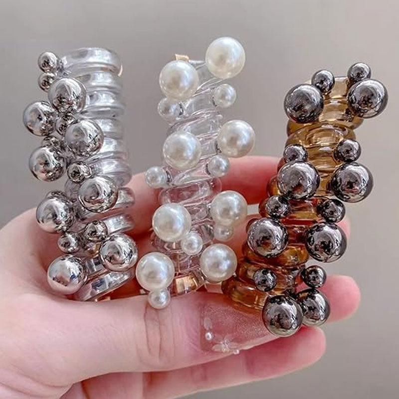 Cravatta per capelli dritta a spirale con perle