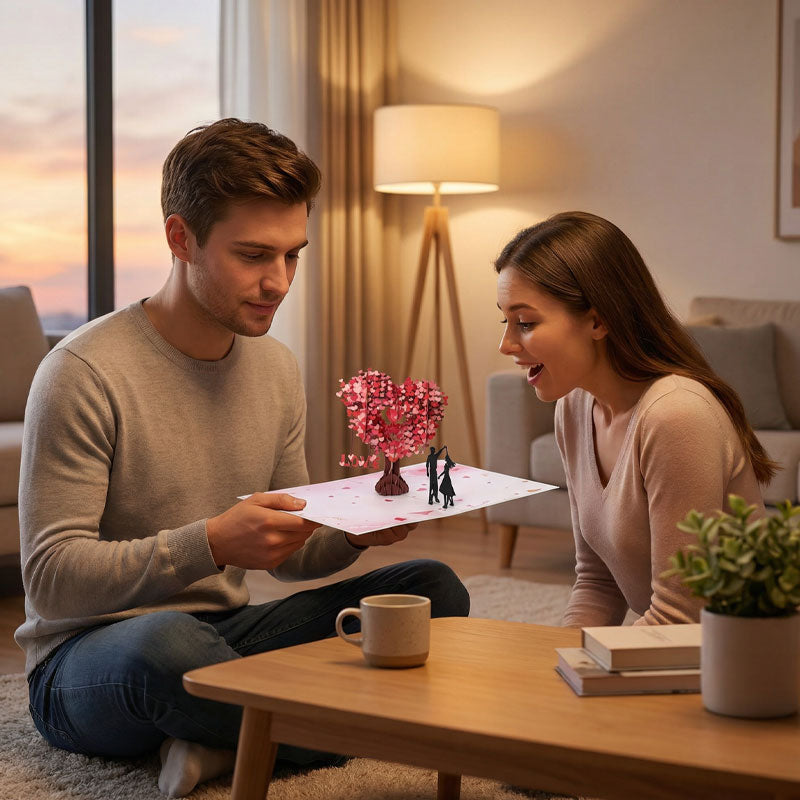 Romantico biglietto di auguri 3D “Ballando sotto l'albero del cuore”