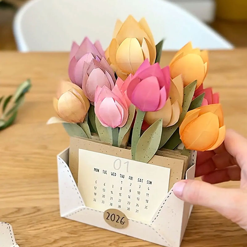 Calendario 2026 con fiori di carta🌷