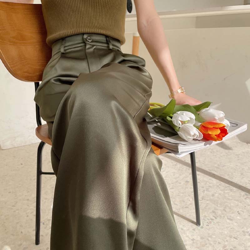 Pantaloni larghi in raso di acetat