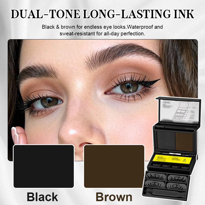Kit trucco occhi portatile 3 in 1: timbro per ciglia inferiori + applicatore per nei + eyeliner