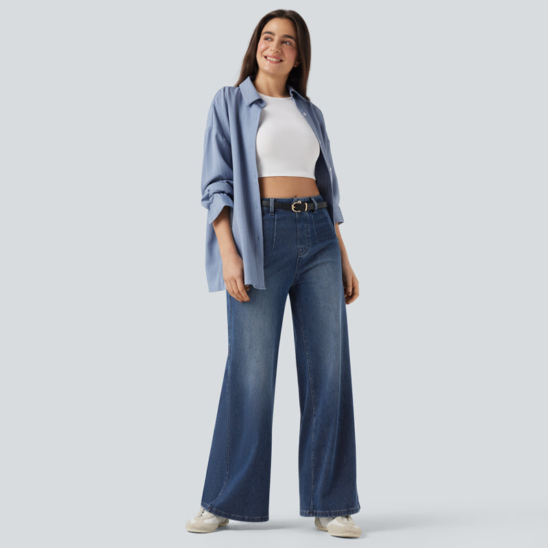 Jeans elasticizzati a vita alta e gamba larg👖