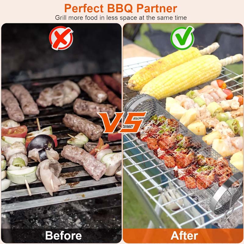 Outdoor Rolling Stainless Steel Barbecue Basket