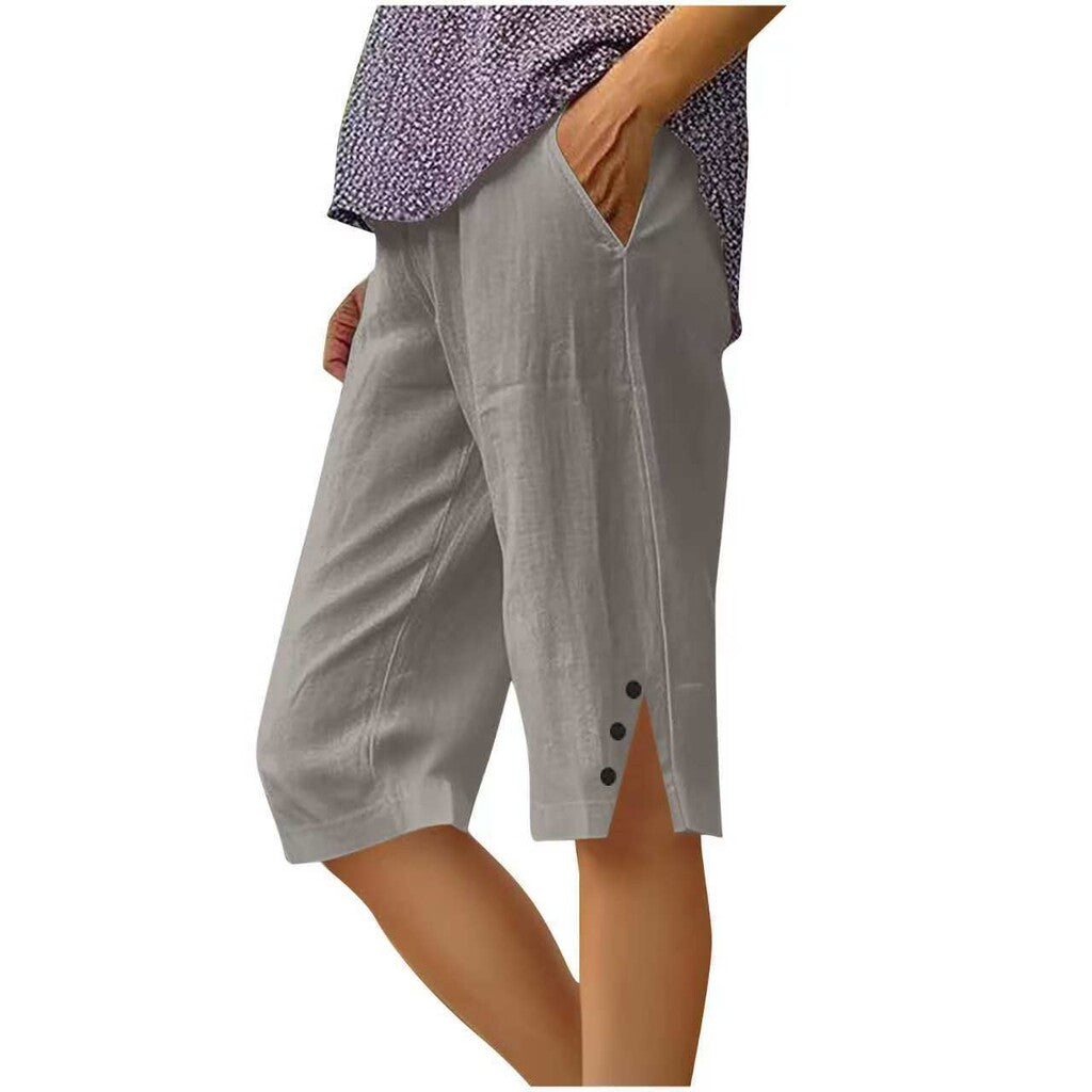 📢Sconto del 50% a tempo limitato👖Pantaloni capri casual da donna a tinta unita con tasche