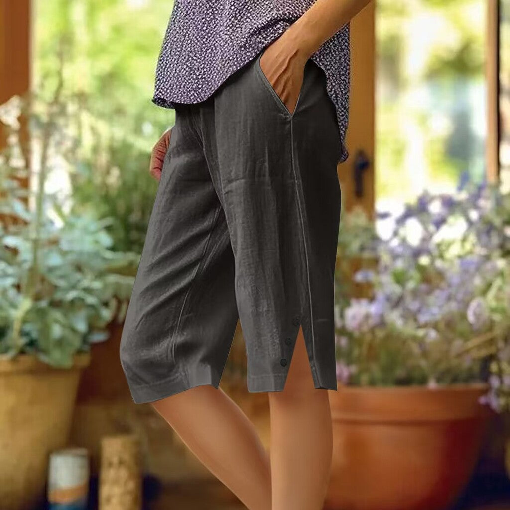 📢Sconto del 50% a tempo limitato👖Pantaloni capri casual da donna a tinta unita con tasche