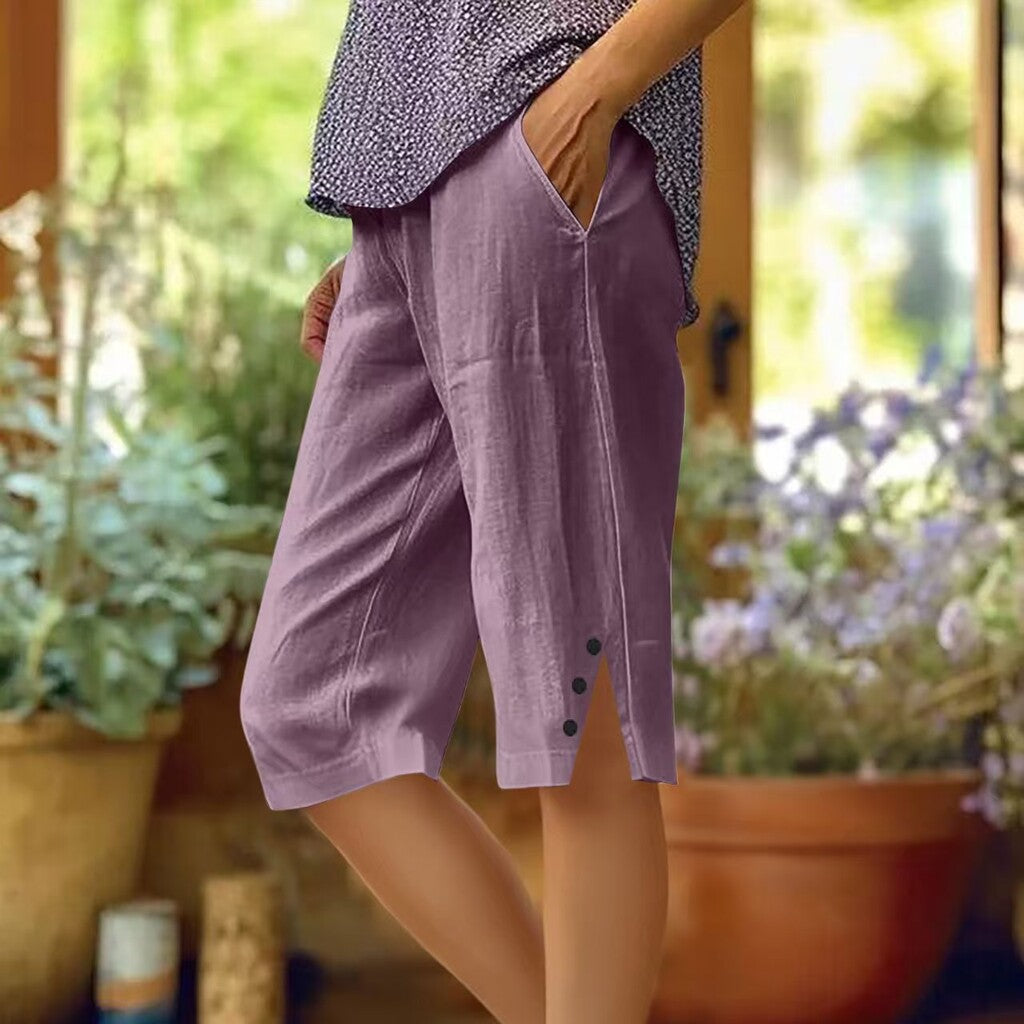📢Sconto del 50% a tempo limitato👖Pantaloni capri casual da donna a tinta unita con tasche