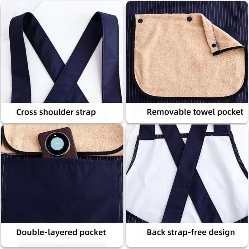 🔥Sconto natalizio anticipato del 49%✨Grembiule con tasche per donna e uomo, design incrociato sul retro con asciugaman