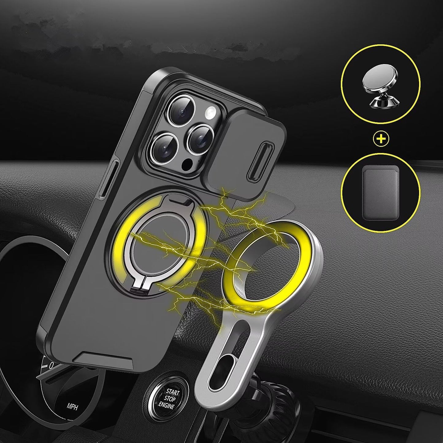 Custodia con copertura scorrevole per fotocamera e supporto girevole ad anello, custodia protettiva antiurto di alta qualit