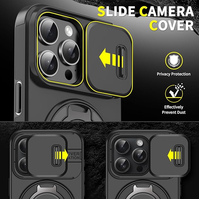 Custodia con copertura scorrevole per fotocamera e supporto girevole ad anello, custodia protettiva antiurto di alta qualit