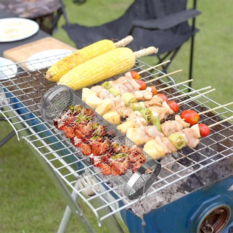 Outdoor Rolling Stainless Steel Barbecue Basket