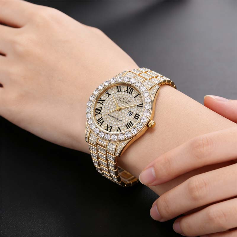 Orologio al quarzo da donna con cinturino in acciaio con stras
