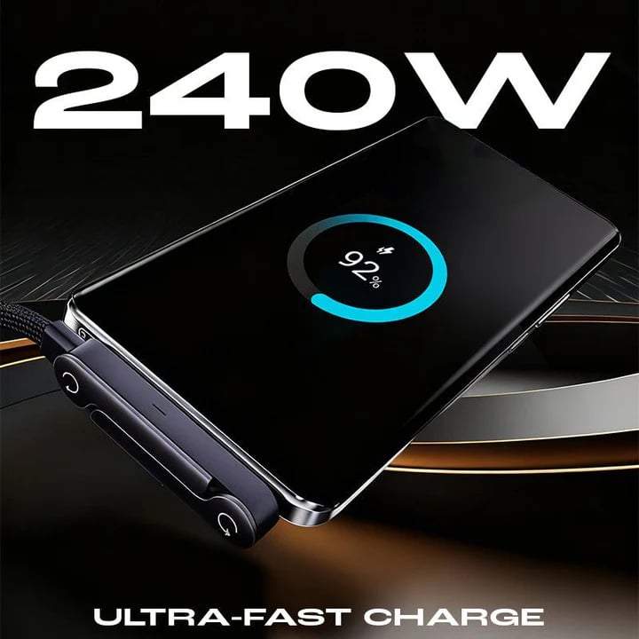 ⚡Cavo di ricarica invisibile 2 in 1 – Cavo di ricarica rapida da 240 W con supporto per telefono integrato