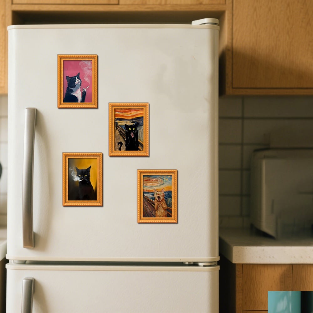🔥Ultimo giorno 49% di sconto🔥Divertente magnete da frigo con gatto - Cornice vintage