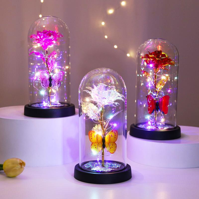 🔥Ultimo giorno! 49% di sconto – 🌹Rosa Butterfly Eterna in una cupola di vetro con illuminazione a LED✨