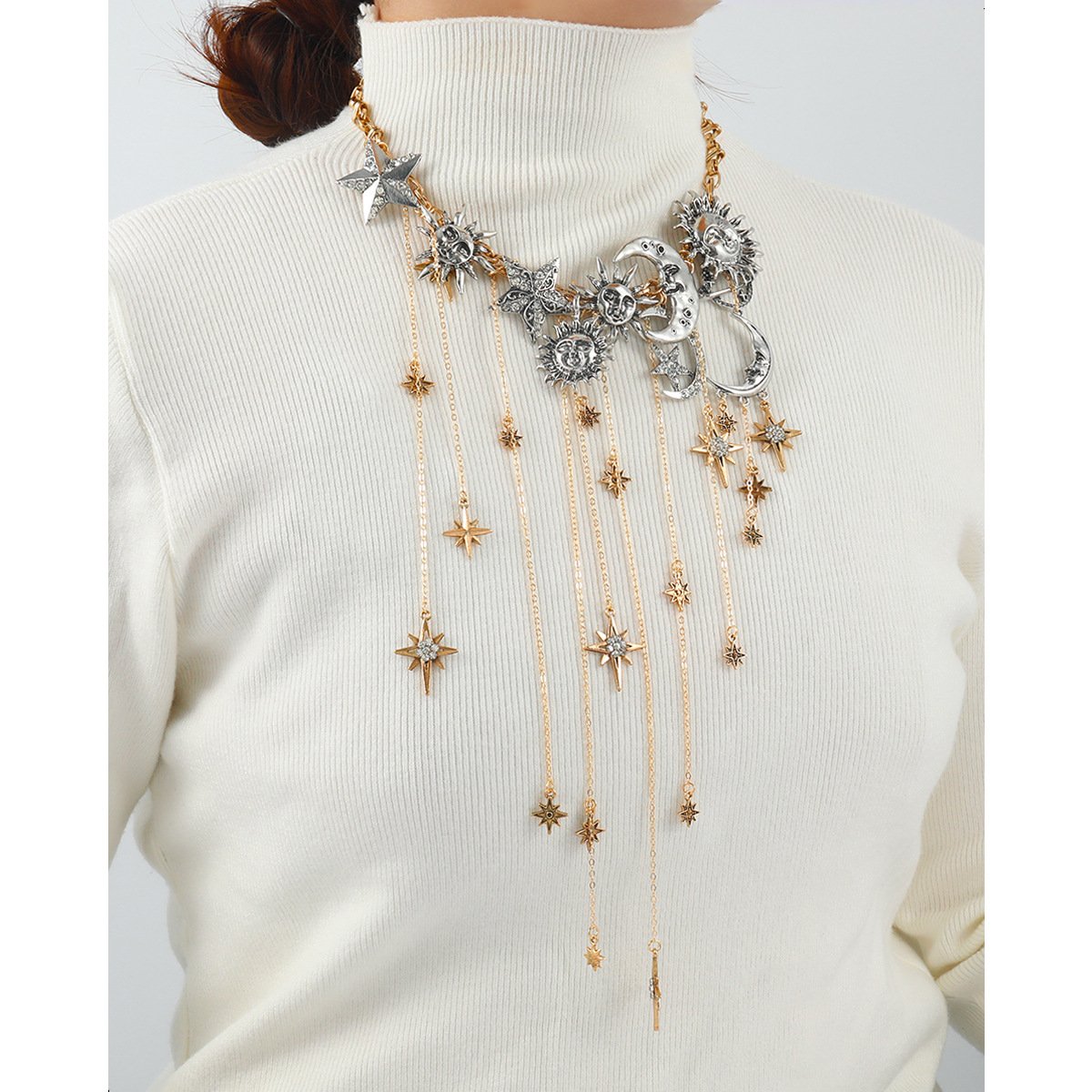 🔥ULTIMO GIORNO DI SALDI - ☀️Collana con pendente multiplo Sun Moon Stars e nappine