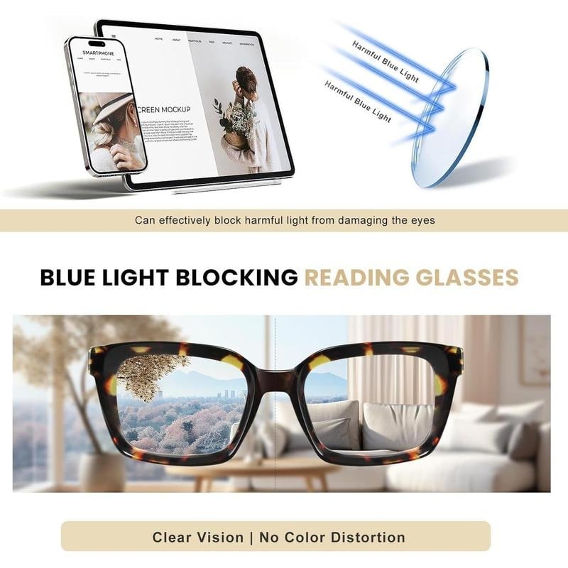 👓Occhiali da lettura tartarugati – Occhiali da lettura oversize quadrati con filtro luce blu
