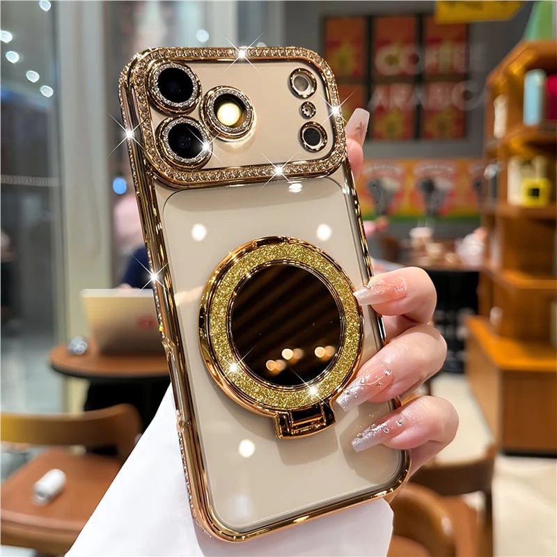 Custodia per telefono da donna Sparkling Diamond con specchio e supporto