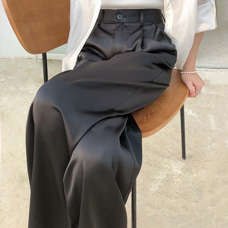 Pantaloni larghi in raso di acetat