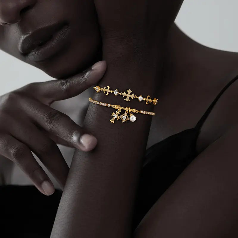 Braccialetti con croce a doppio strato a forma di fiocco di neve