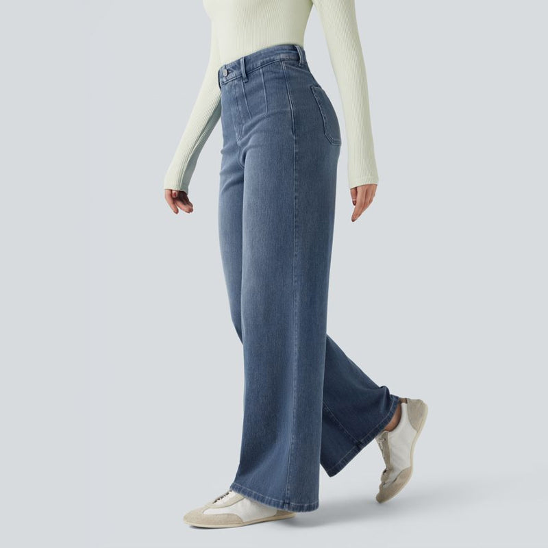 Jeans elasticizzati a vita alta e gamba larg👖