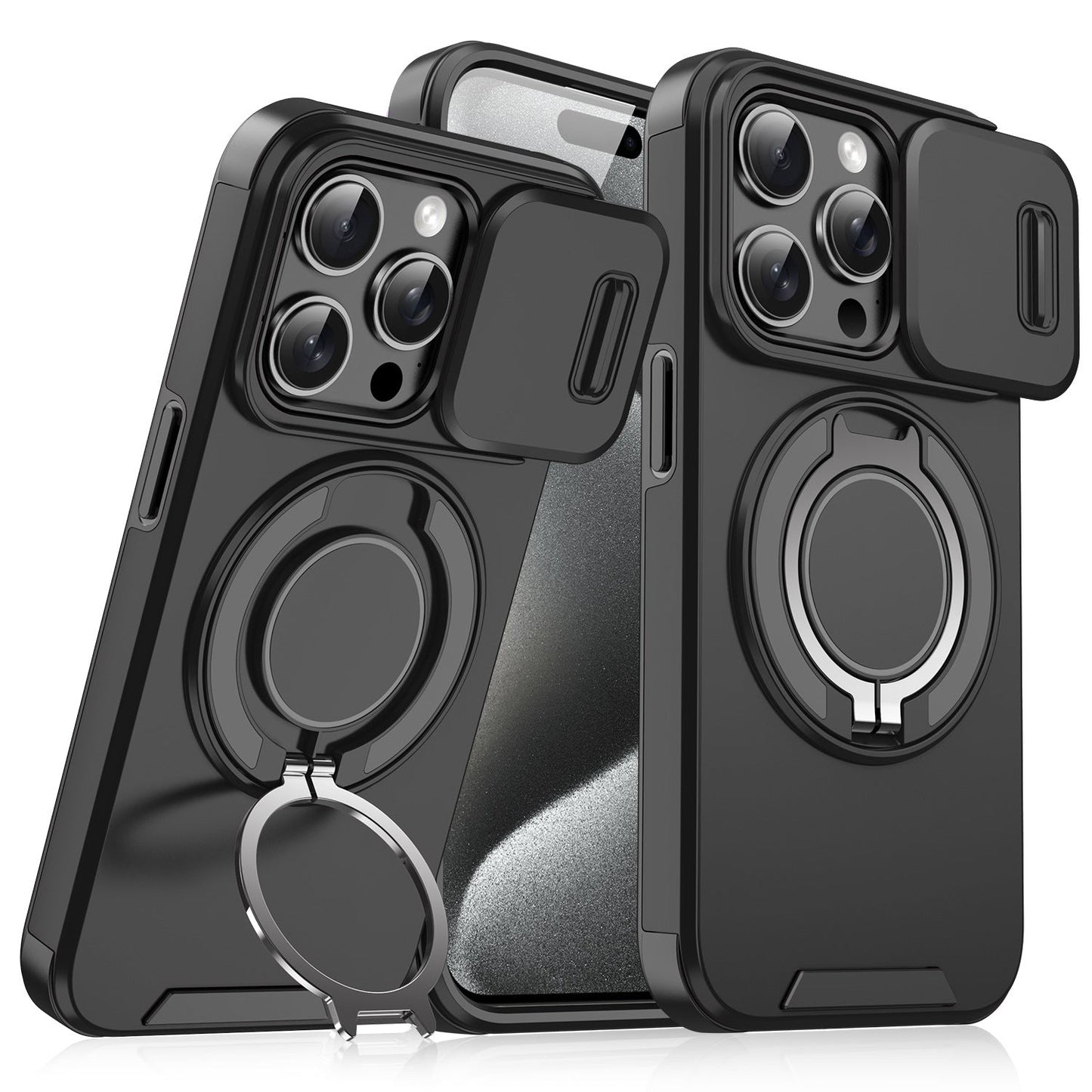 Custodia con copertura scorrevole per fotocamera e supporto girevole ad anello, custodia protettiva antiurto di alta qualit