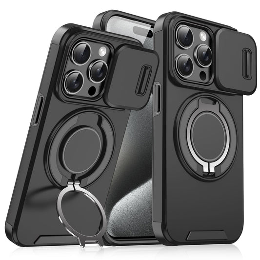 Custodia con copertura scorrevole per fotocamera e supporto girevole ad anello, custodia protettiva antiurto di alta qualit