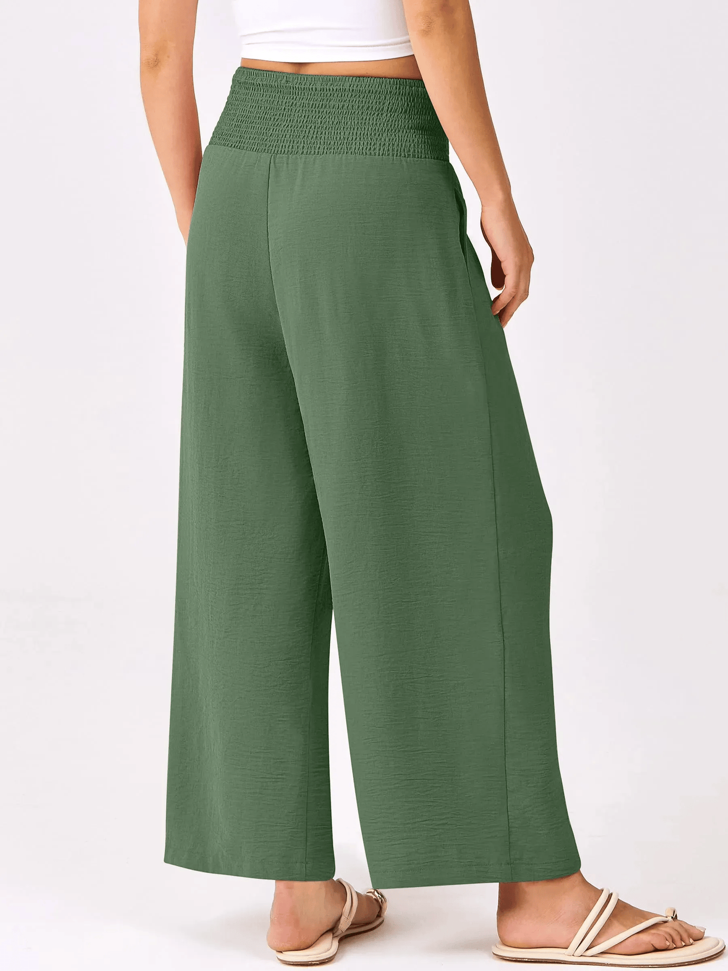 Pantaloni palazzo da donna a gamba larga con vita smockata