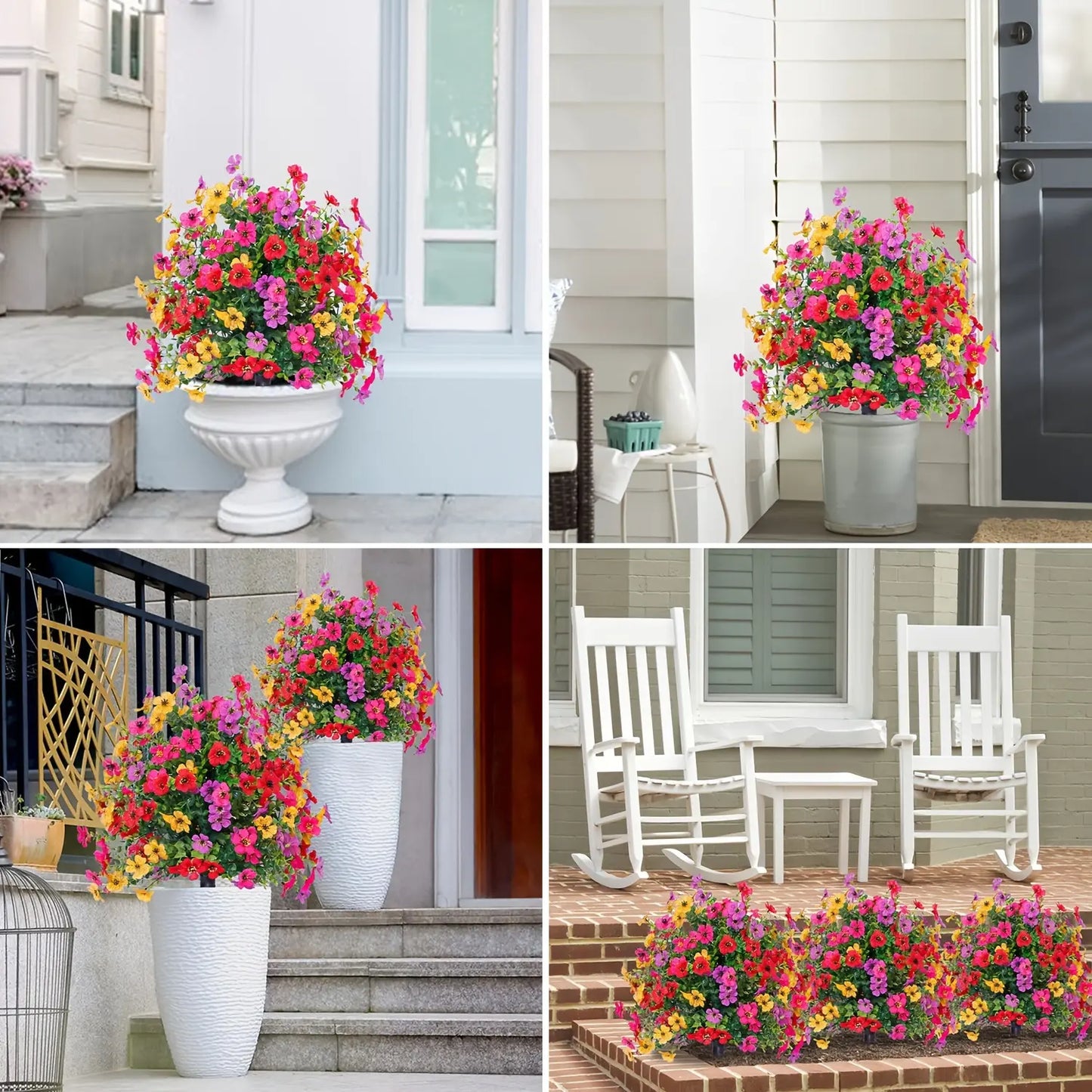 Decorazione floreale con eucalipto artificiale e violette da piantare nel terreno