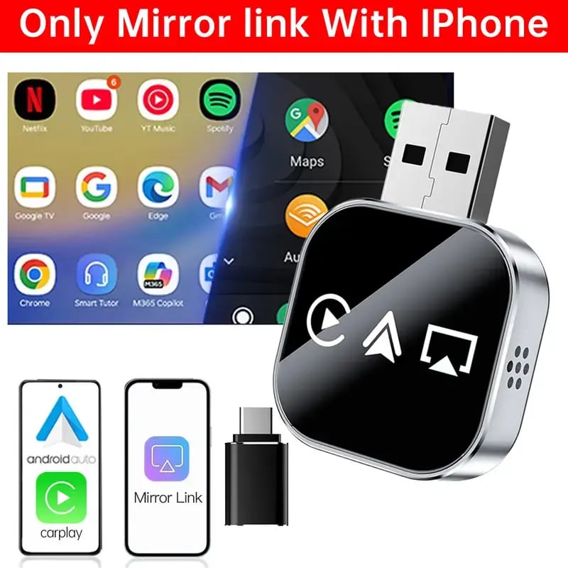 🔥Ultimo giorno 49% DI SCONTO🔥Aggiornamento 2026 3 in 1 Screen Mirror iOS Phone, adattatore Carplay da cablato a wireles