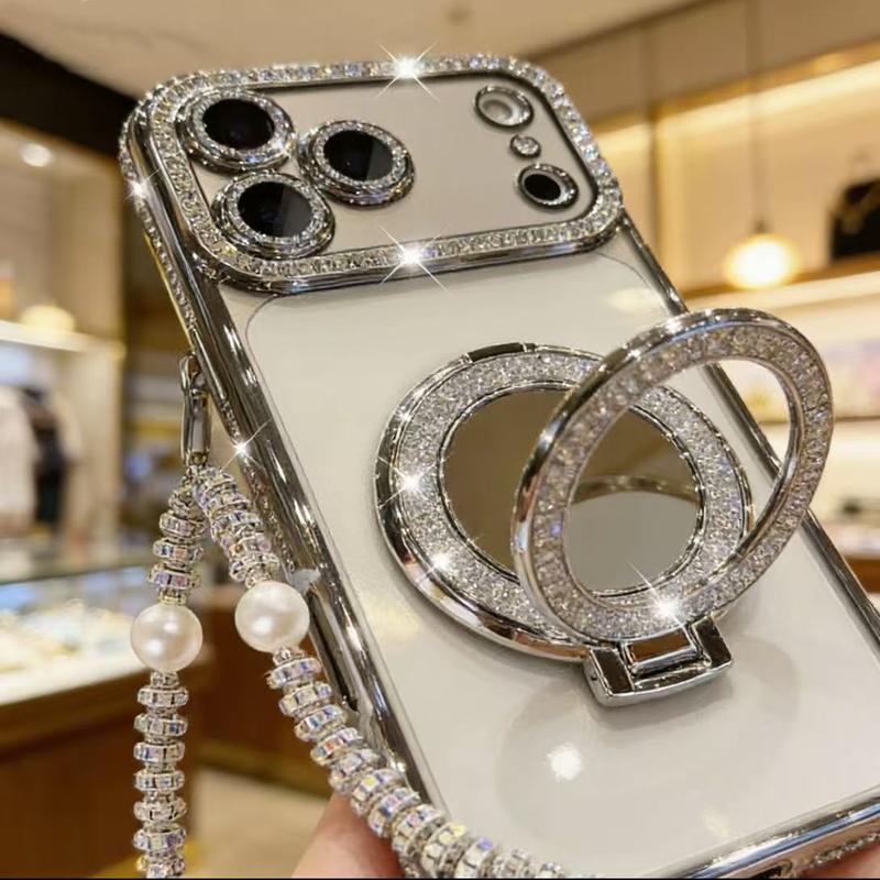 Custodia per telefono da donna Sparkling Diamond con specchio e supporto