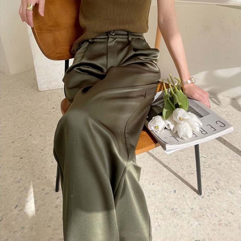 Pantaloni larghi in raso di acetat