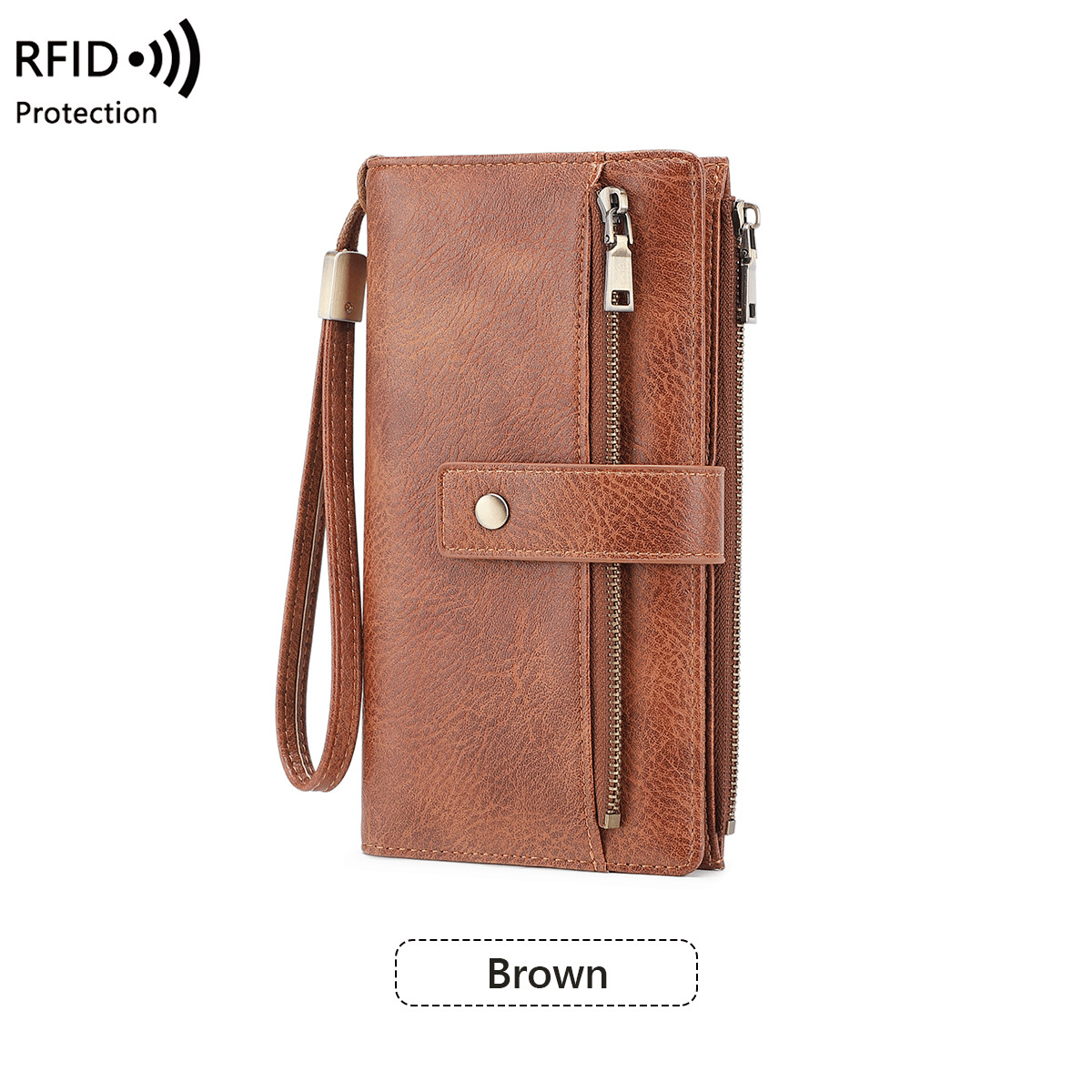 Portafoglio lungo da donna, elegante pochette, elegante portafoglio in pelle tinta unita con protezione RFI