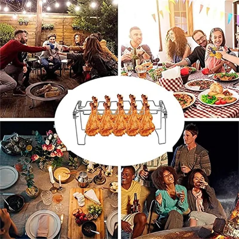 Griglia per cosce di pollo in metallo, griglia multipla per cosce di pollo, griglia antiaderente lavabile in lavastoviglie, utensili da barbecue per il campeggio