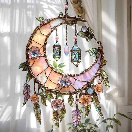 🌙Decorazione per finestre con luna e fiori dipinta a mano💖