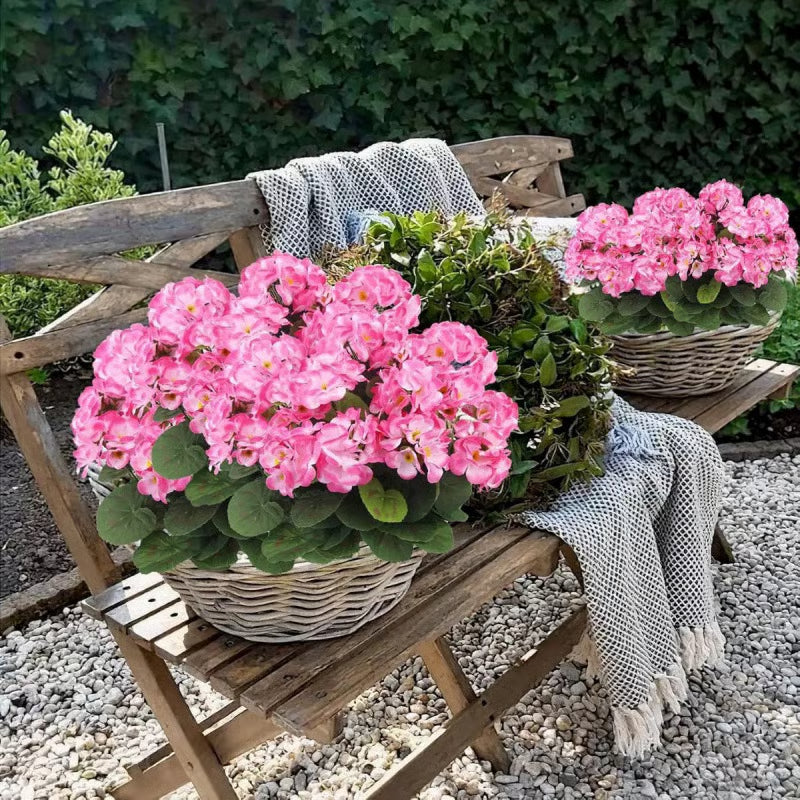 Gerani artificiali resistenti ai raggi UV – Fiori finti rossi da esterno per terrazze, giardini e decorazioni per la casa