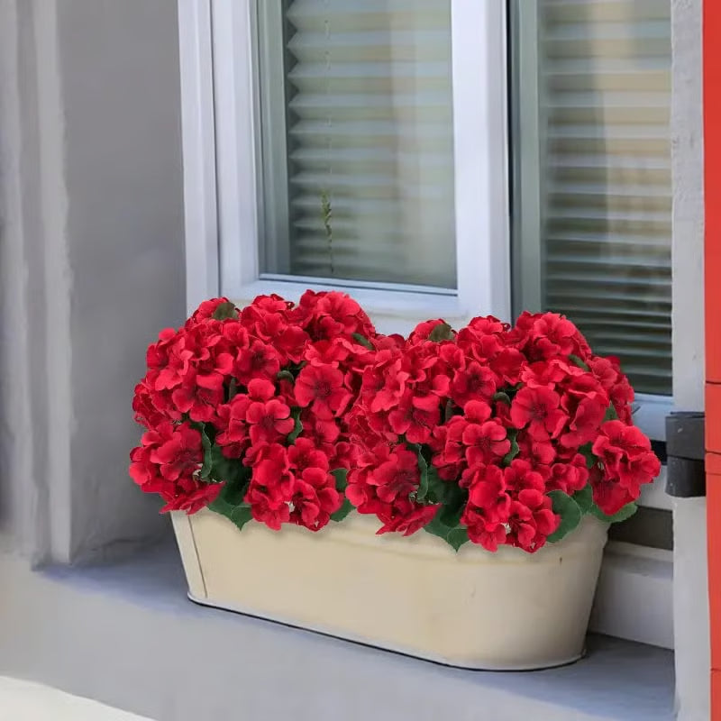 Gerani artificiali resistenti ai raggi UV – Fiori finti rossi da esterno per terrazze, giardini e decorazioni per la casa