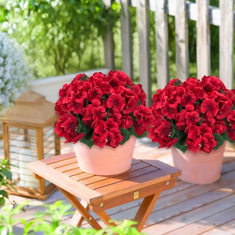 Gerani artificiali resistenti ai raggi UV – Fiori finti rossi da esterno per terrazze, giardini e decorazioni per la casa