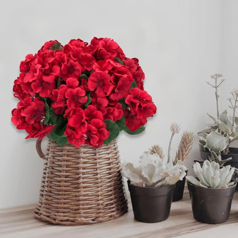 Gerani artificiali resistenti ai raggi UV – Fiori finti rossi da esterno per terrazze, giardini e decorazioni per la casa